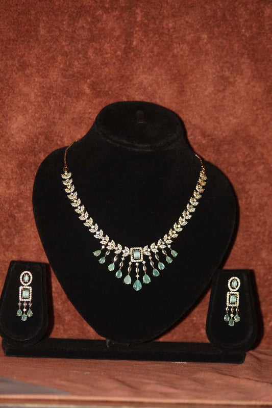Emerald Green American Diamond Necklace Set