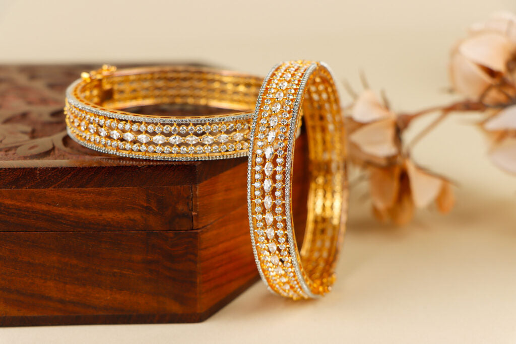 Silver Stone - Gold Platted Bangles
