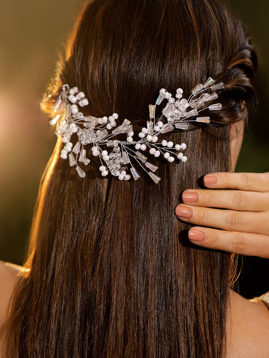 Silver Platted Hair Clip with Pearls